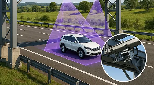 Carro passando pelo sistema de pedágio free flow