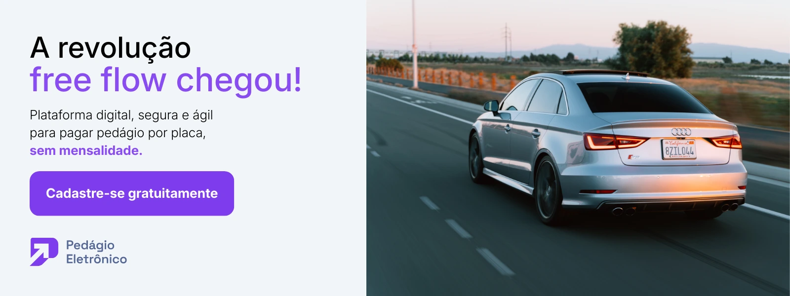 Banner com o título "A revolução free flow chegou" e um botão "Cadastre-se gratuitamente".