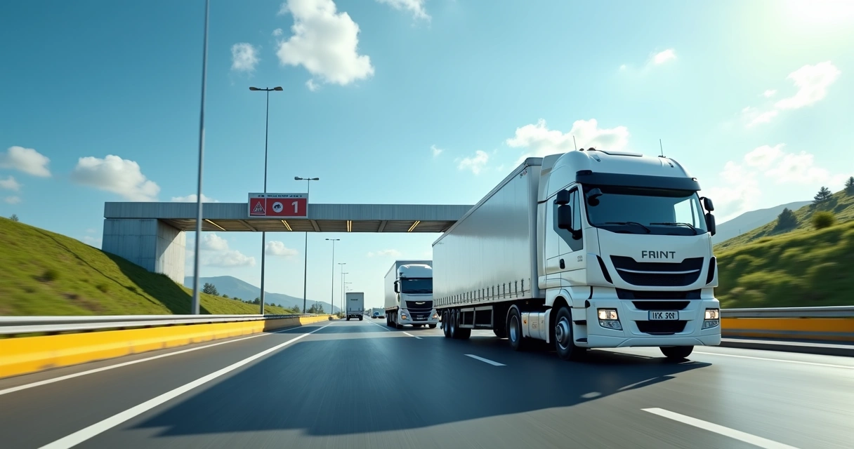 Caminhão em rodovia passando por pedágio eletrônico com sistema free flow