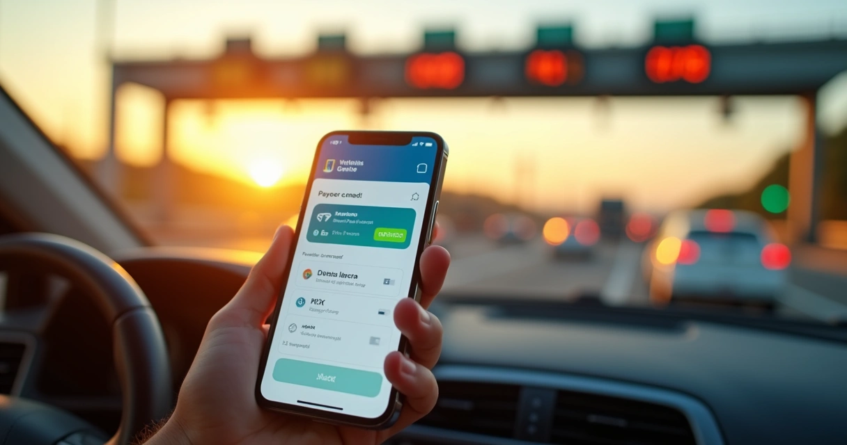 Motorista paga pedágio eletrônico por aplicativo exibindo várias formas de pagamento